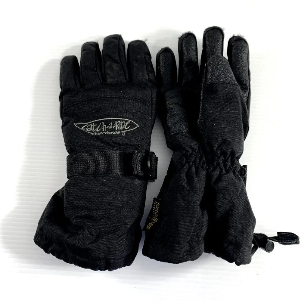 Thinsulate Snow Board Wear Gloves Youth Small Black Palm Patch Catch A Ride